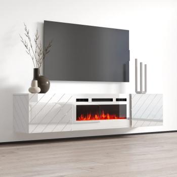 Komoda RTV LUXO biała / kominek biały