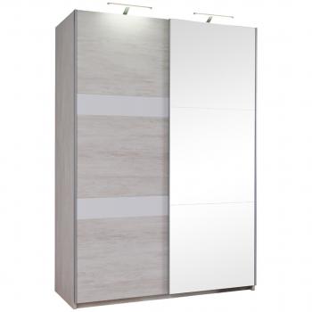 Szafa przesuwna 150 DENVI DV02 dąb biały / biały połysk + lustro + led