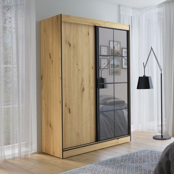 Szafa przesuwna z lustrem ASLO II 150 dąb artisan / czarny 